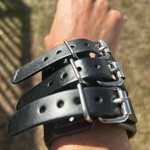 Gothic Vintage   Black faux leather Triple buckle  cuff bracelet Adjustable